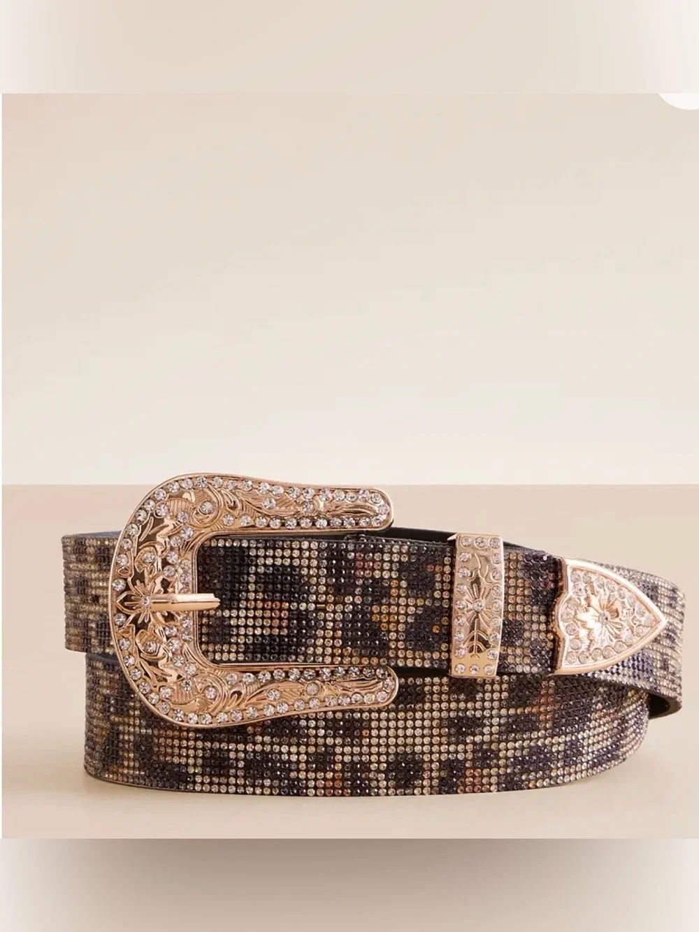 Rhinestone Leopard Western Belt | Gold Crystal Buckle | Glam Cowgirl | One Size